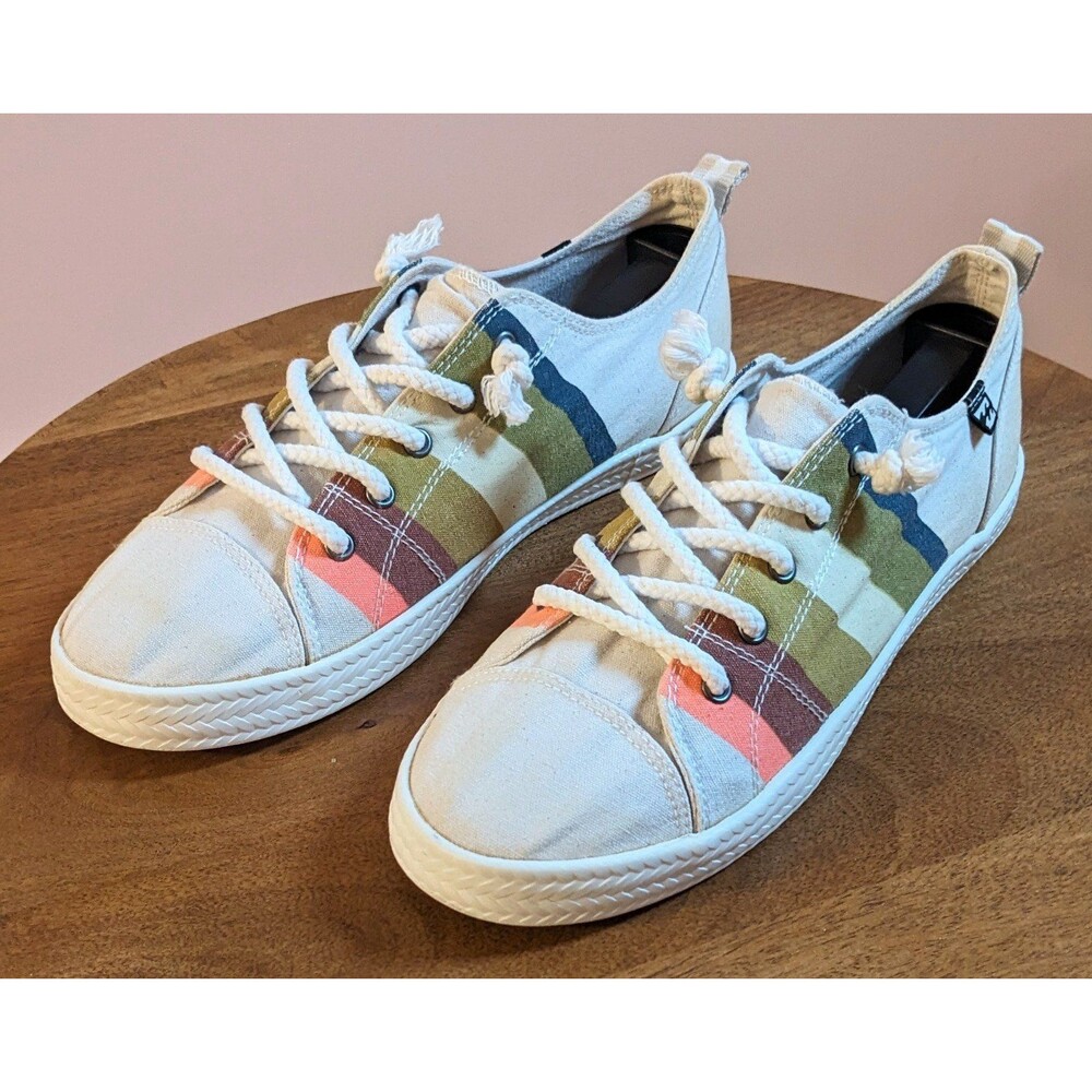 Billabong Marina Honey Gold Multi Striped Canvas Sneakers Women's Size 9.5